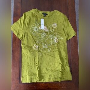 J. Crew Olive Green Floral Short Sleeve Tee
